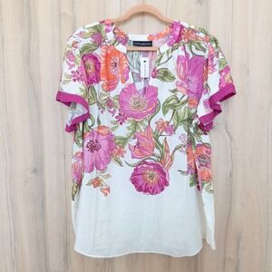 Lane Bryant Womens Floral Blouse Size 18/20 Multicolor Boho Resort Artsy Spring